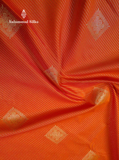 Beautiful Mustard Yellow Zari Lines With Butta Semi Silk Saree With Contrast Dark Brown Traditional Border
