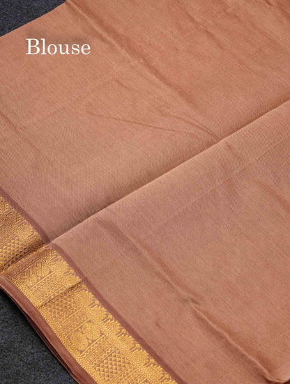 Beautiful Light Chocolate Brown Plain Semi Silk Cotton Saree With Traditional Border