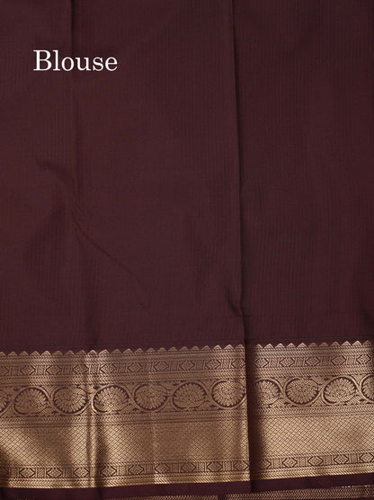 Beautiful Mustard Yellow Zari Lines With Butta Semi Silk Saree With Contrast Dark Brown Traditional Border