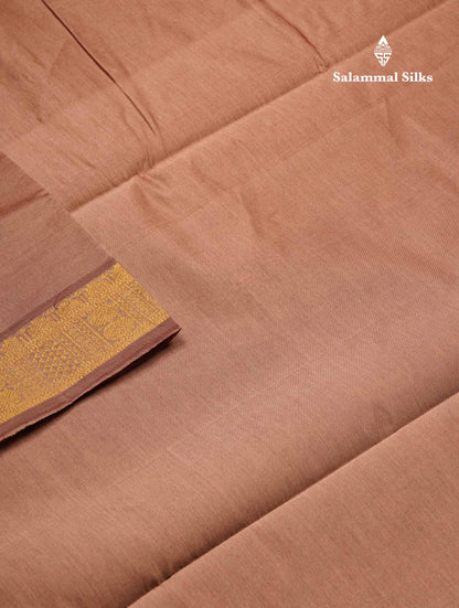 Beautiful Light Chocolate Brown Plain Semi Silk Cotton Saree With Traditional Border