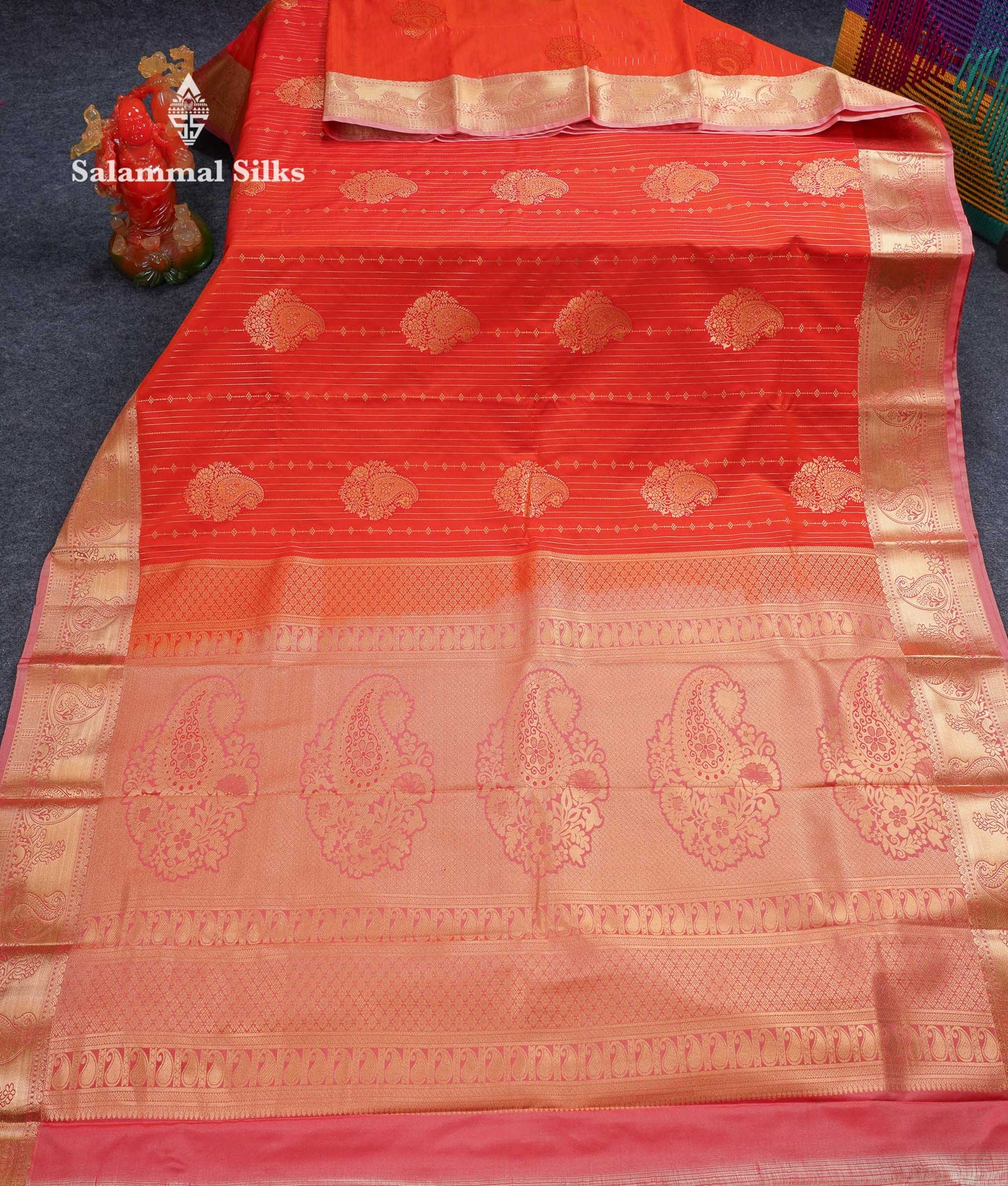 Beautiful Dark Maroon Zari Lines With Butta Semi Silk Saree With Contrast Bottle Green Traditional Border
