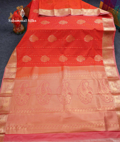 Beautiful Dark Maroon Zari Lines With Butta Semi Silk Saree With Contrast Bottle Green Traditional Border