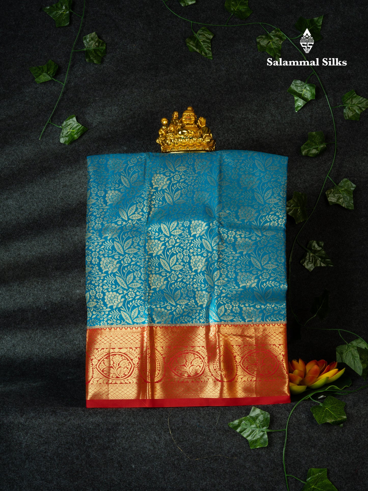 Semi Silk Pattu Pavadai  (Light Ramar Blue) with Chilly Red Blouse 18"
