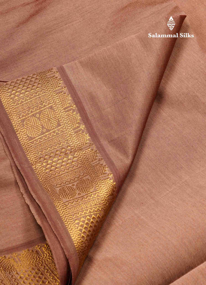 Beautiful Light Chocolate Brown Plain Semi Silk Cotton Saree With Traditional Border