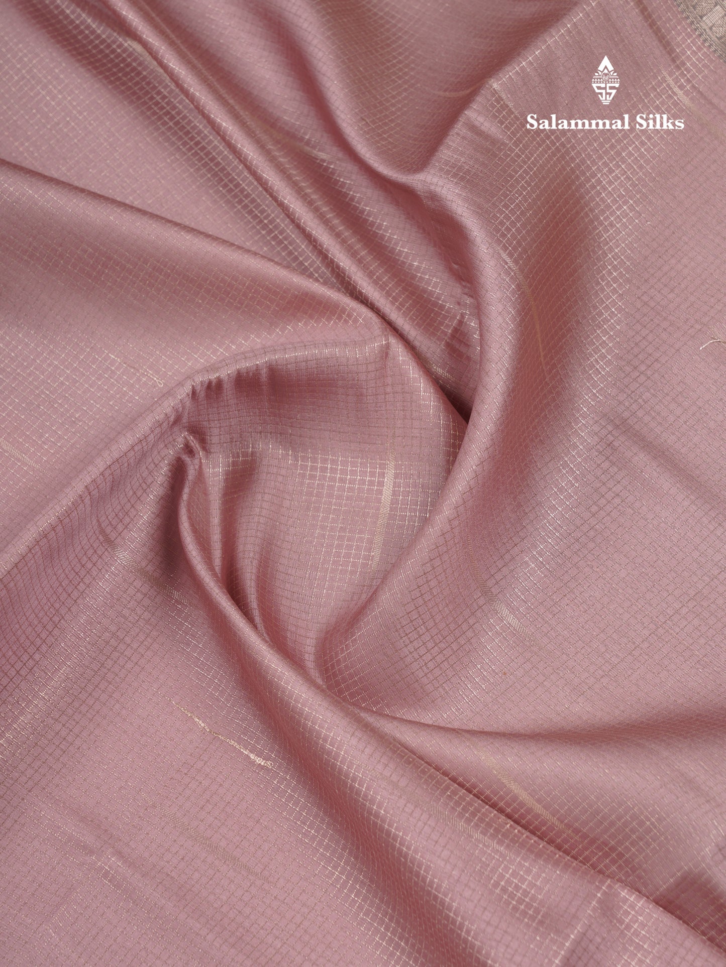 Light Pink Tiny Zari Checks With Malli Moggu Butta Semi Soft Silk Saree With Contrast Small Purple Border