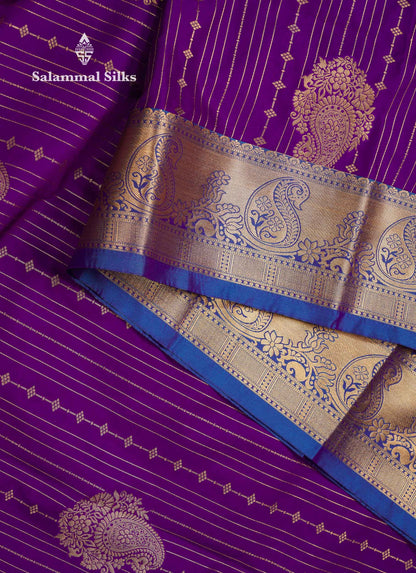 Beautiful Dark Maroon Zari Lines With Butta Semi Silk Saree With Contrast Bottle Green Traditional Border