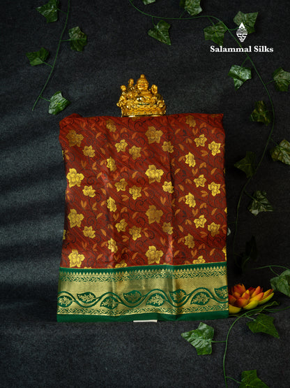 Semi Silk Pattu Pavadai (Brown Colour) With Green Blouse 18"