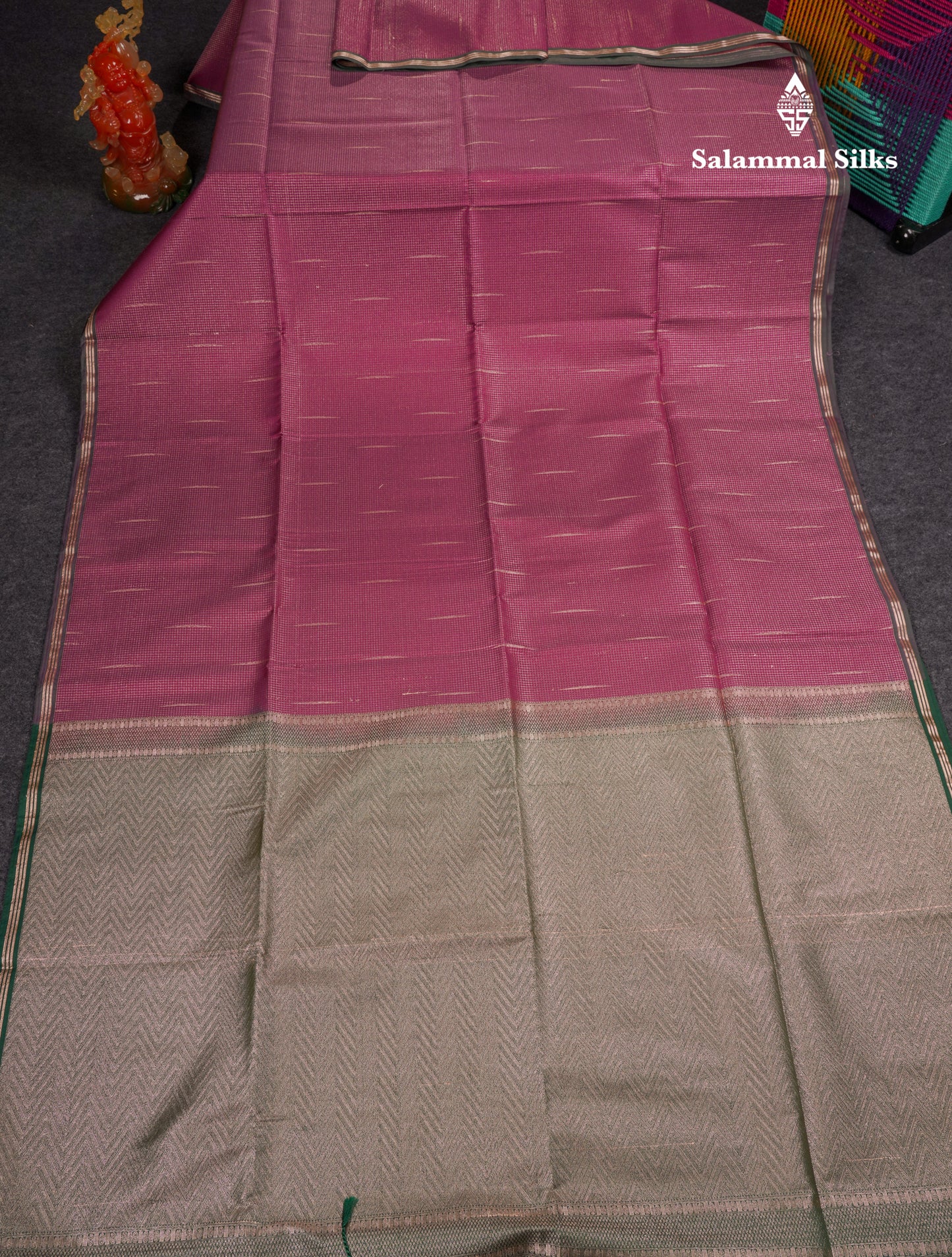 Light Pink Tiny Zari Checks With Malli Moggu Butta Semi Soft Silk Saree With Contrast Small Purple Border