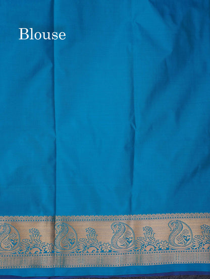Beautiful Dark Maroon Zari Lines With Butta Semi Silk Saree With Contrast Bottle Green Traditional Border