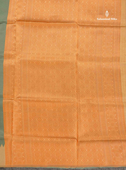 Semi Silk Saree - Green Shade Colour Body With Contrast Sandal Fancy Border