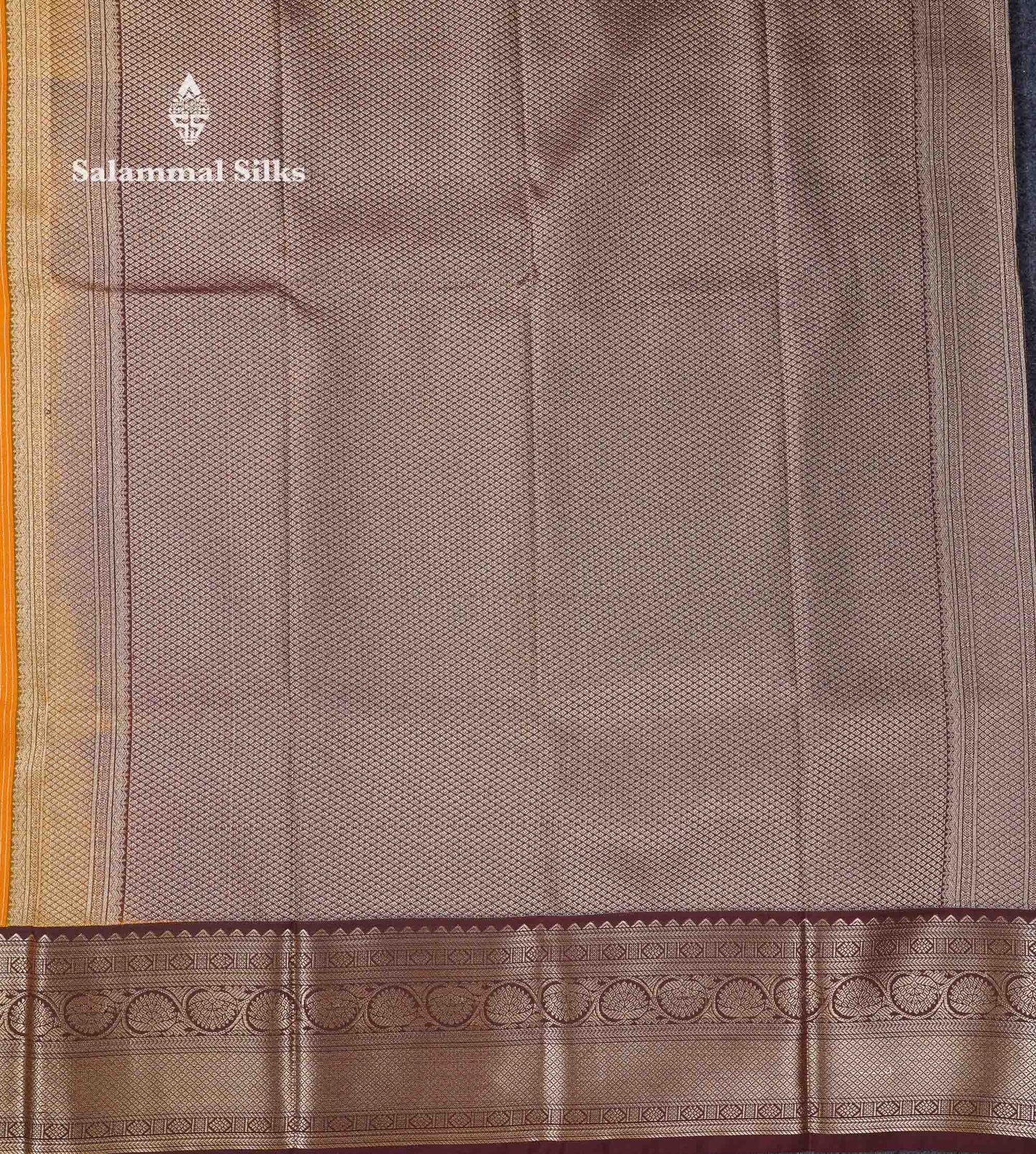 Beautiful Mustard Yellow Zari Lines With Butta Semi Silk Saree With Contrast Dark Brown Traditional Border