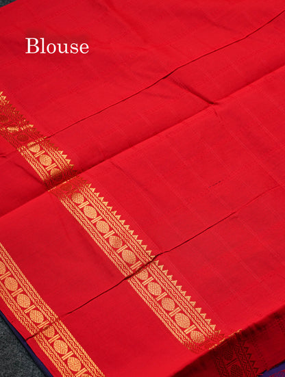 Beautiful Sapphire Green Checks With Butta Semi Silk Cotton Saree With Traditional Rettapet Border