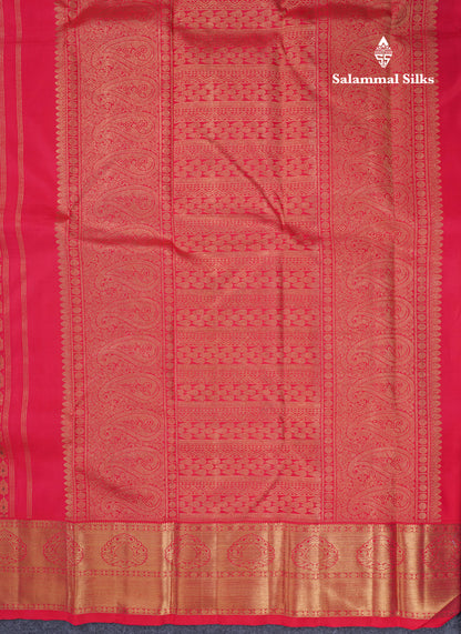 Reddish Pink Meenakari Work Pure Kanjivaram Silk Saree 3G Zari with Traditional Gold Zari Border