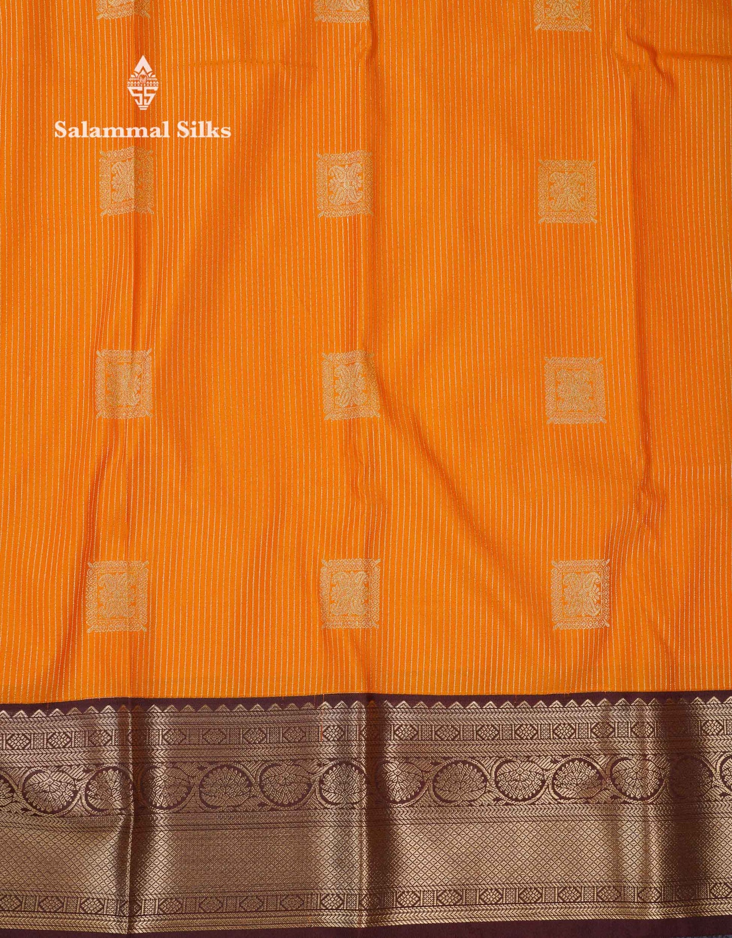 Beautiful Mustard Yellow Zari Lines With Butta Semi Silk Saree With Contrast Dark Brown Traditional Border