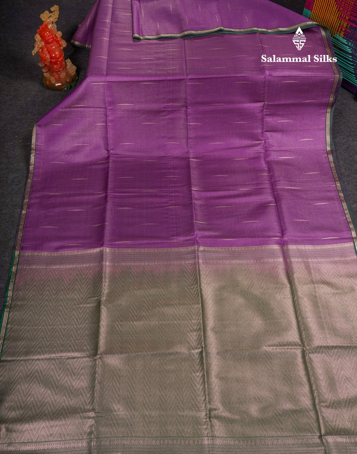 Light Pink Tiny Zari Checks With Malli Moggu Butta Semi Soft Silk Saree With Contrast Small Purple Border