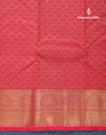 Reddish Pink Meenakari Work Pure Kanjivaram Silk Saree 3G Zari with Traditional Gold Zari Border