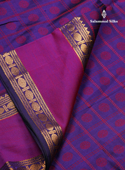 Beautiful Sapphire Green Checks With Butta Semi Silk Cotton Saree With Traditional Rettapet Border