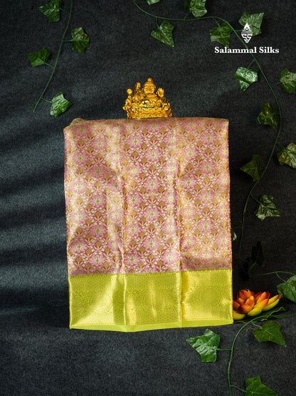 Semi Pattu Pavadai Tissue ( Pink ) With Elaichi Green Blouse 18"