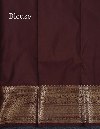 Beautiful Mustard Yellow Zari Lines With Butta Semi Silk Saree With Contrast Dark Brown Traditional Border