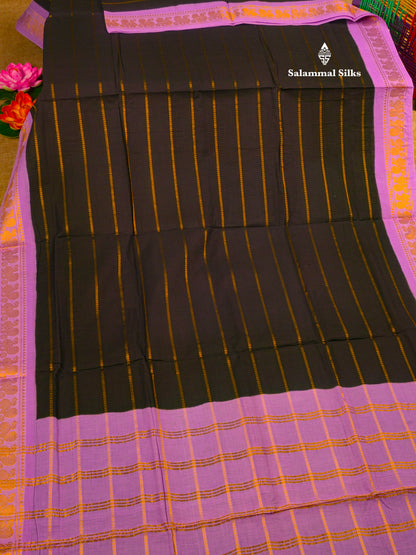 Beautiful Black Pure Sungudi Cotton Saree With Contrast Lavender Border