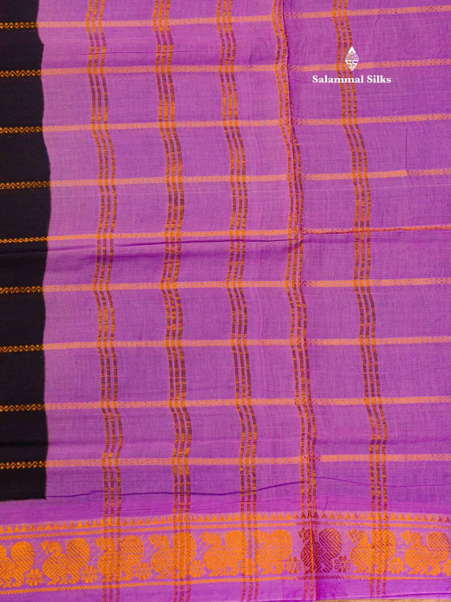Beautiful Black Pure Sungudi Cotton Saree With Contrast Lavender Border