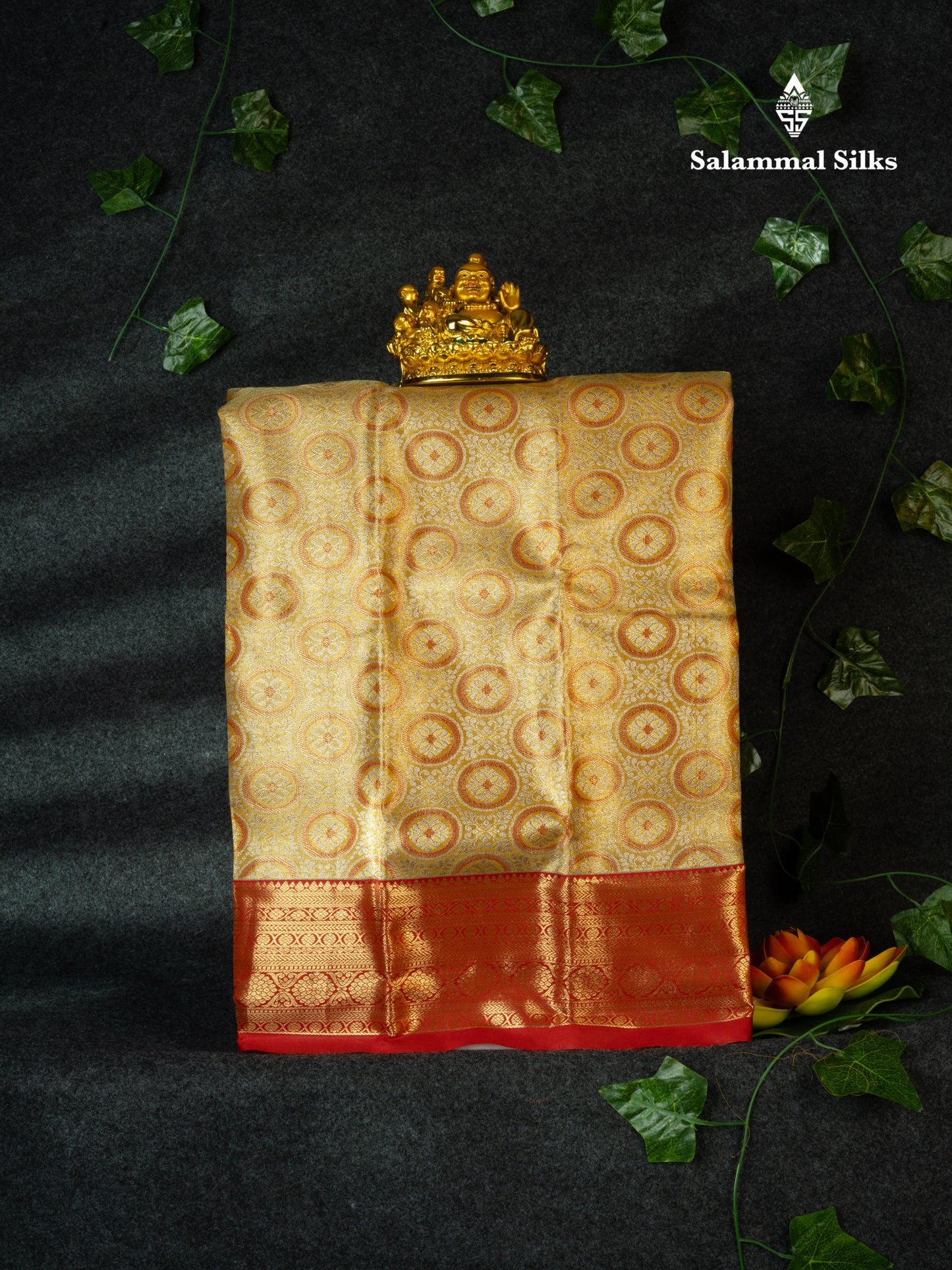 Semi Pattu Pavadai Tissue ( Sandal ) With Red Blouse 18"