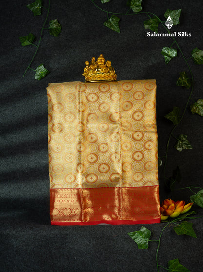 Semi Pattu Pavadai Tissue ( Sandal ) With Red Blouse 18"