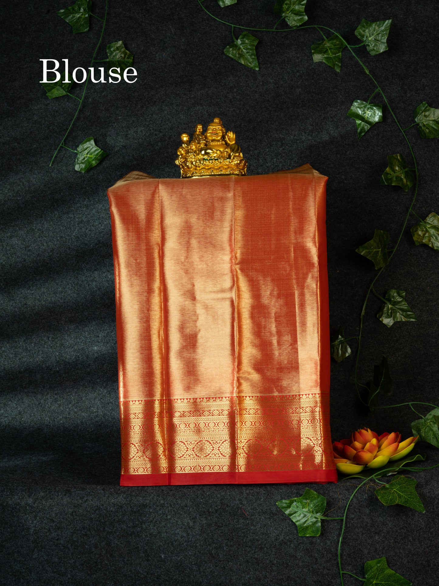 Semi Pattu Pavadai Tissue ( Sandal ) With Red Blouse 18"