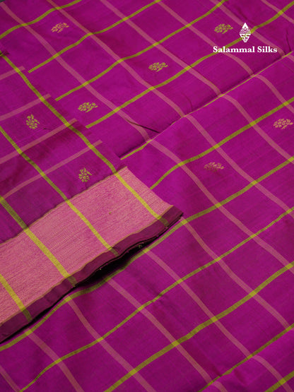 Beautiful Vadamalli Checks Semi Silk Cotton Saree With Contrast Parrot Green Blouse