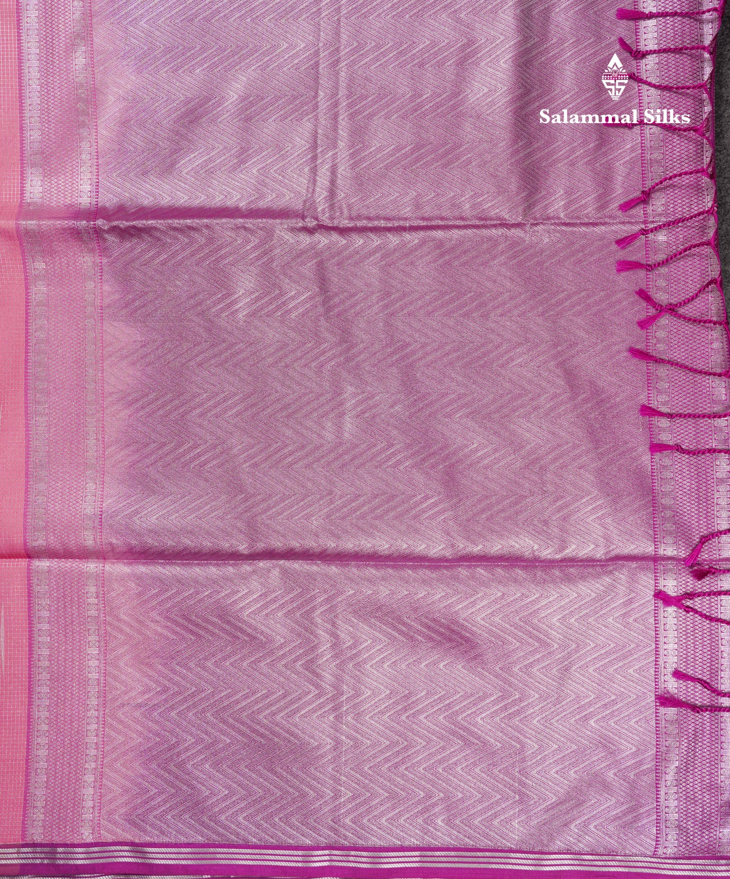 Light Pink Tiny Zari Checks With Malli Moggu Butta Semi Soft Silk Saree With Contrast Small Purple Border
