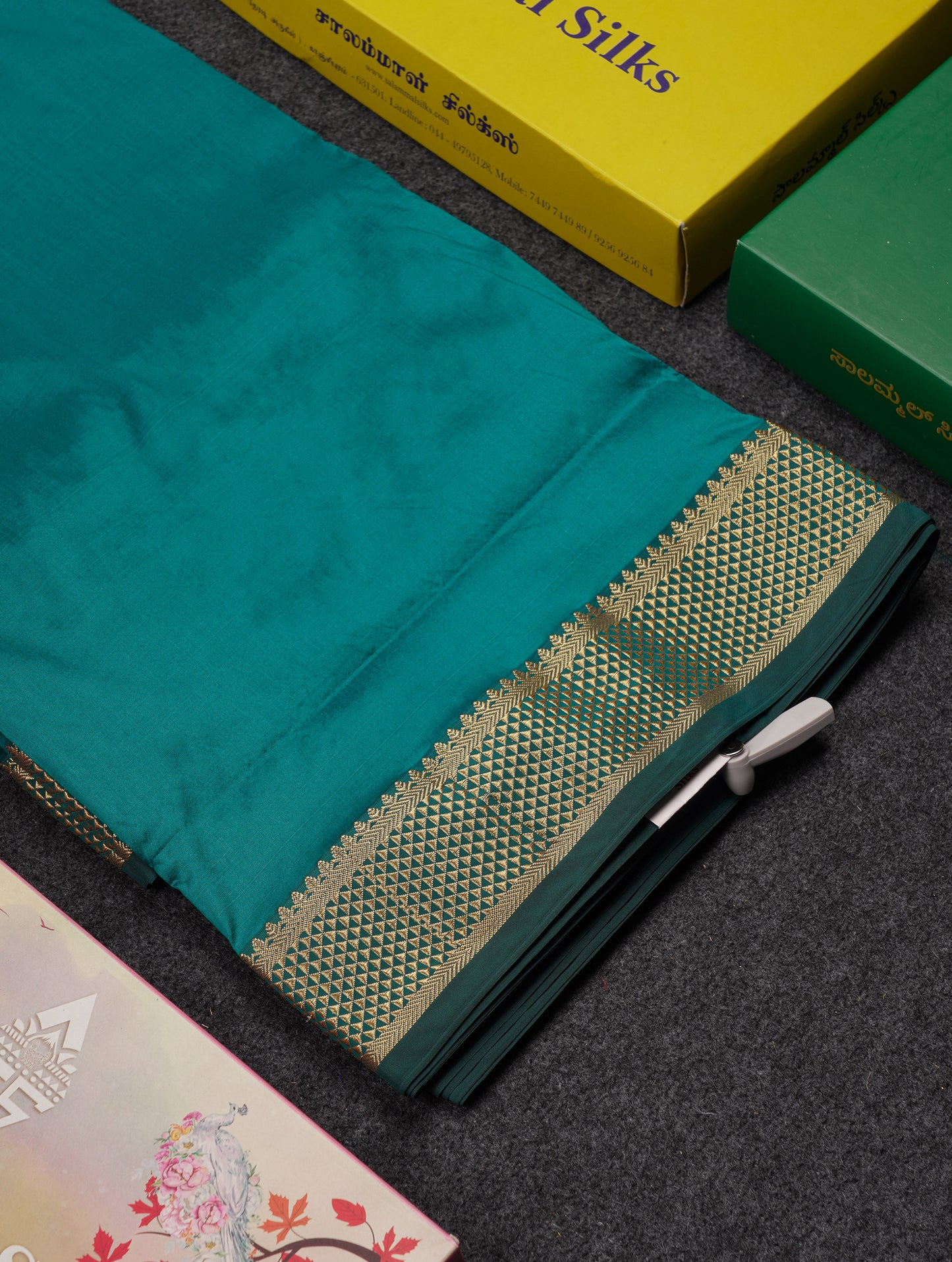 10.5 Yards Semi Silk Saree Peacock Blue Plain With Traditional Border