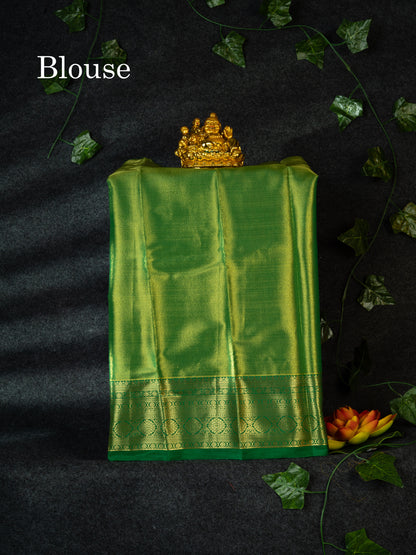 Semi Pattu Pavadai Tissue ( Peach) With Green Blouse 18"