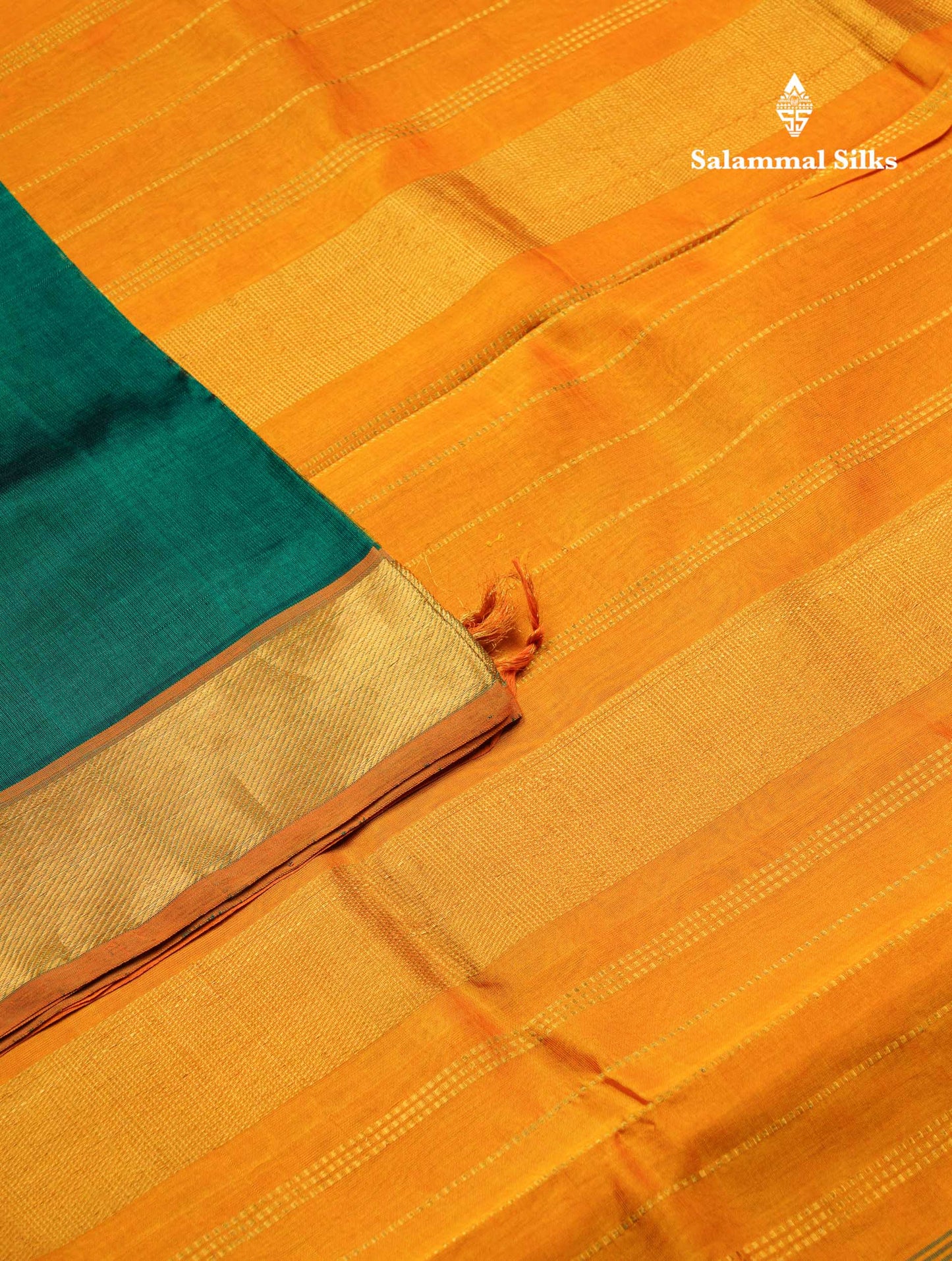 Bottle Green Plain Pure Silk Cotton Saree With Contrast Mustard Yellow Blouse