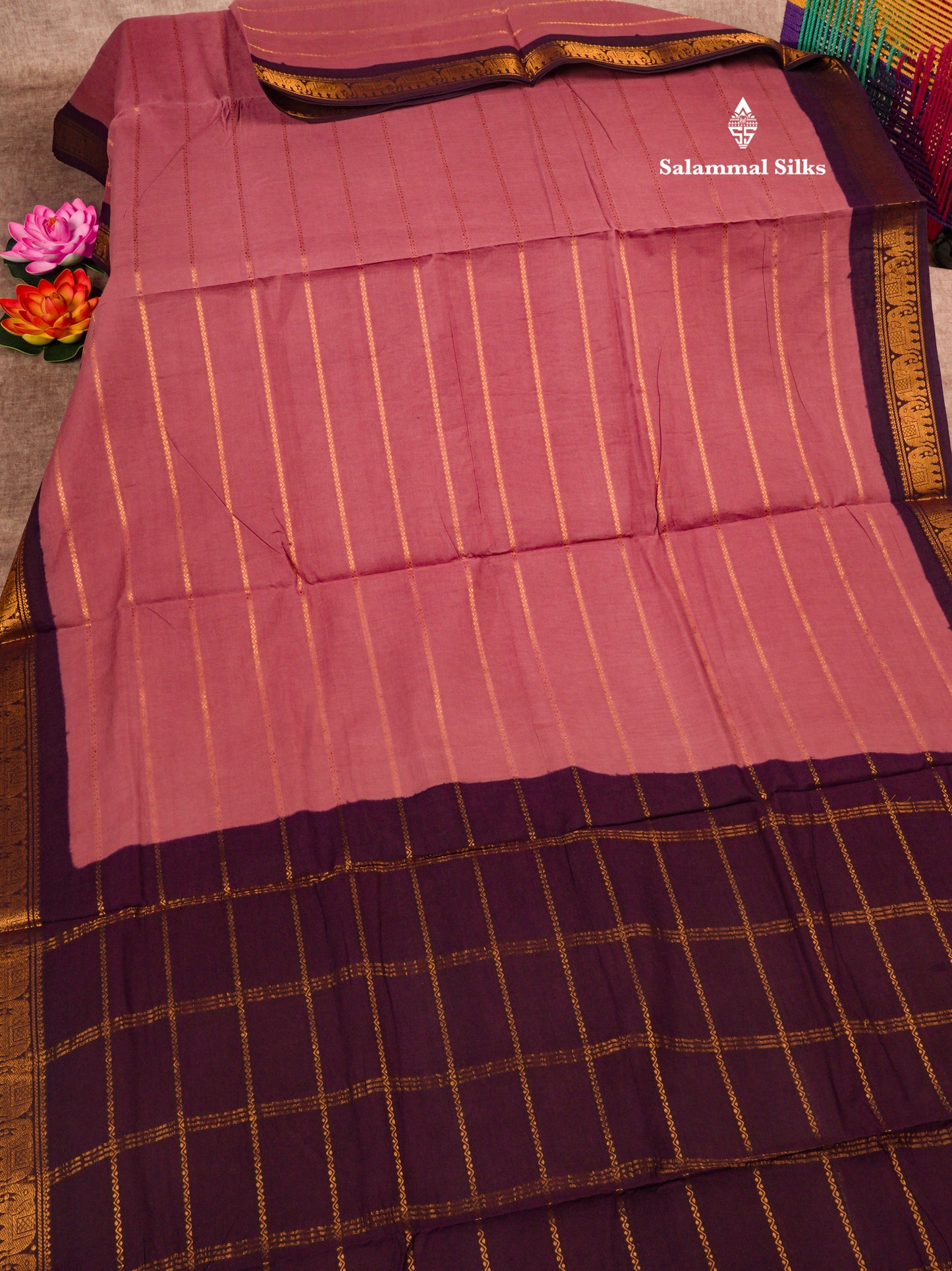Beautiful Black Pure Sungudi Cotton Saree With Contrast Lavender Border