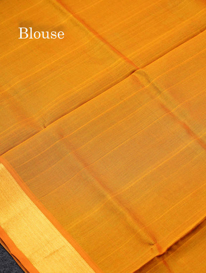 Bottle Green Plain Pure Silk Cotton Saree With Contrast Mustard Yellow Blouse