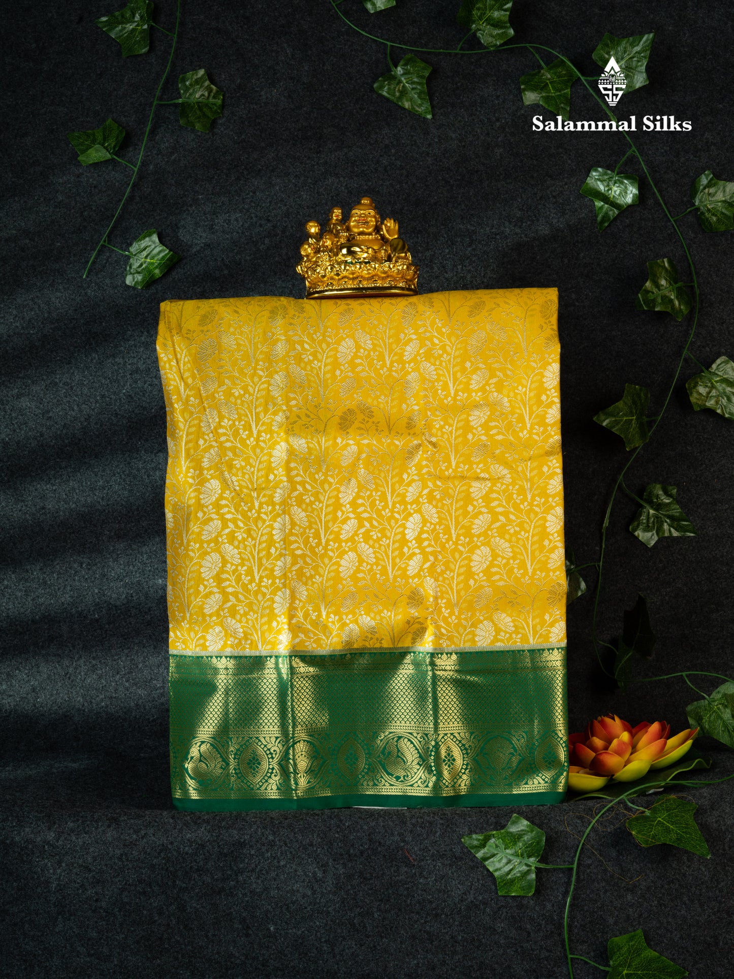 Semi Pattu Pavadai ( Yellow ) With Bottle Green Blouse 18"