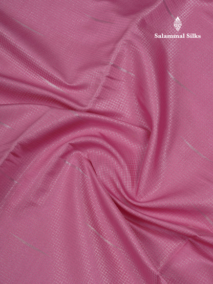 Light Pink Tiny Zari Checks With Malli Moggu Butta Semi Soft Silk Saree With Contrast Small Purple Border