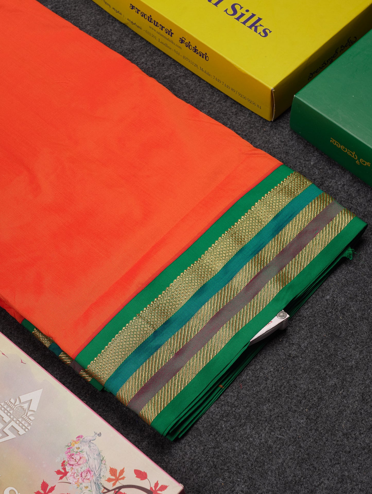10.5 Yards Semi Silk Saree Green With Contrast Pink Traditional Border