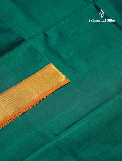 Bottle Green Plain Pure Silk Cotton Saree With Contrast Mustard Yellow Blouse