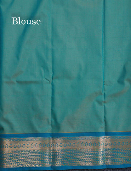 Beautiful Rust Orange Big Zari Butta Semi Silk Saree With Contrast Sapphire Green Blouse
