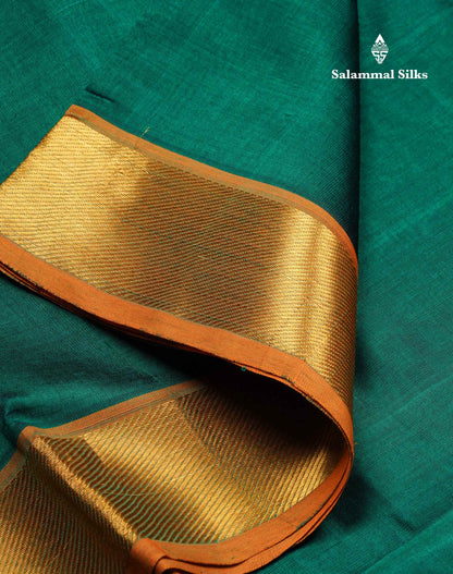 Bottle Green Plain Pure Silk Cotton Saree With Contrast Mustard Yellow Blouse