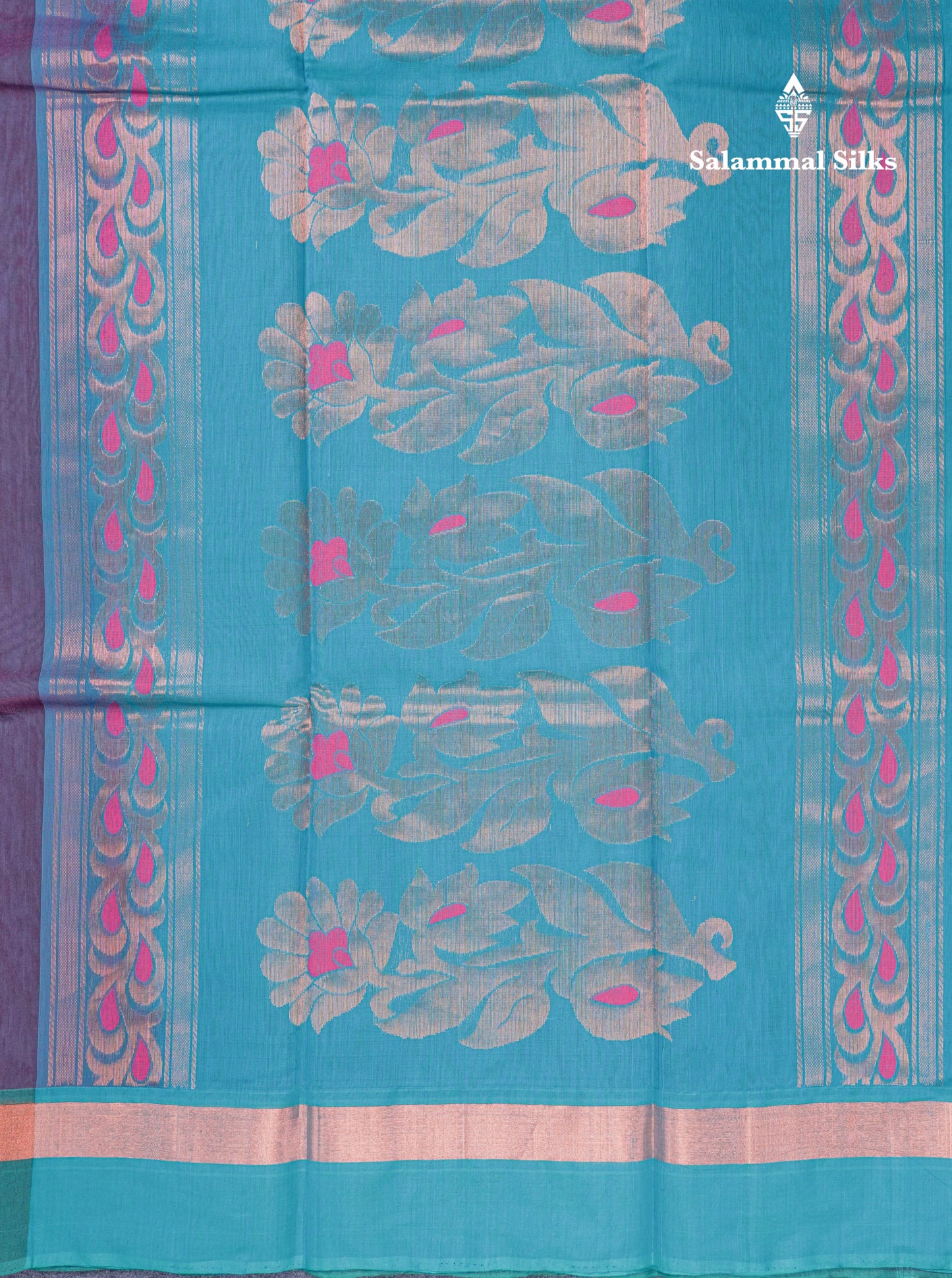 Beautiful Magenta Menakari Work SICO Cotton Saree With Contrast Sky Blue Blouse
