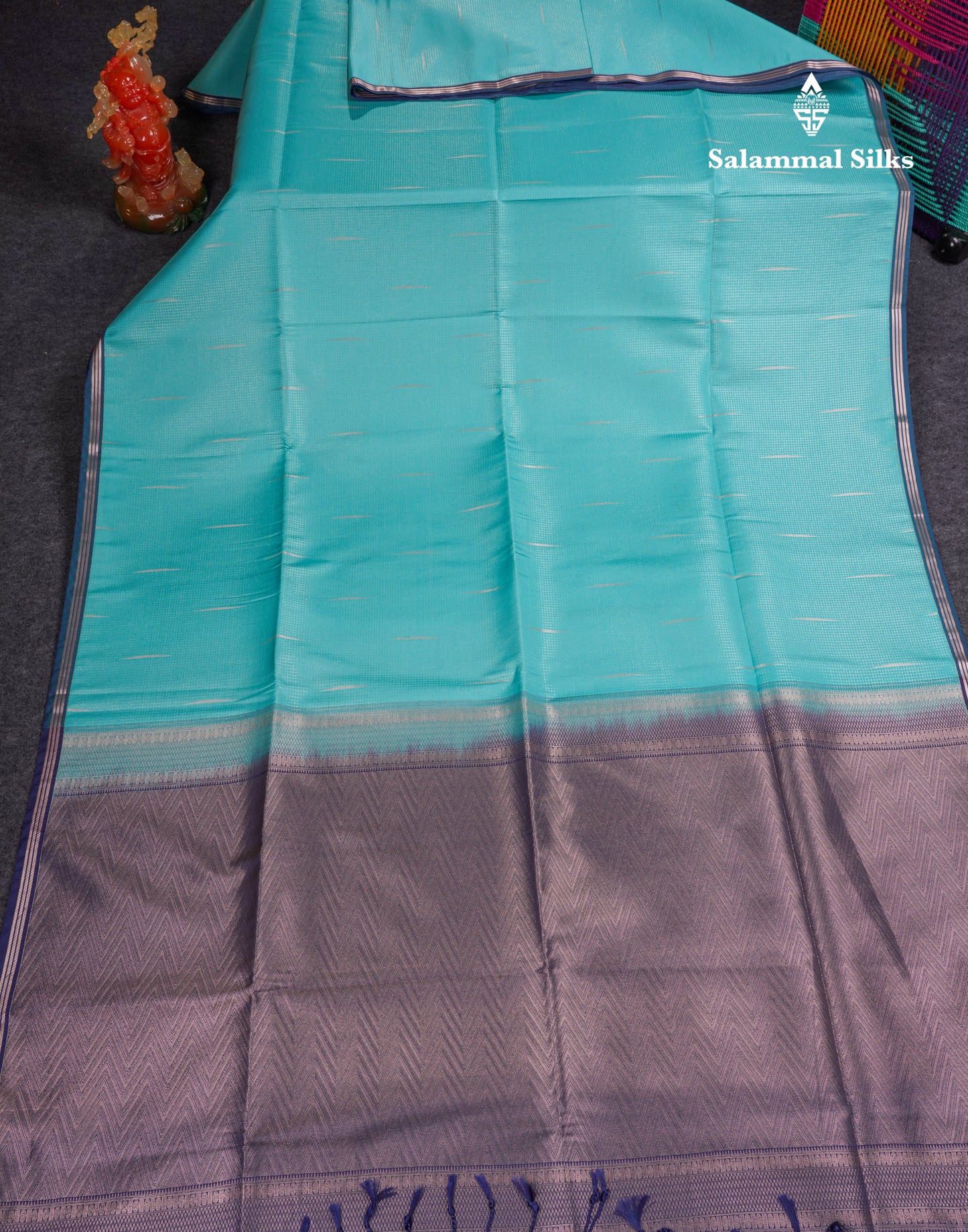 Light Pink Tiny Zari Checks With Malli Moggu Butta Semi Soft Silk Saree With Contrast Small Purple Border