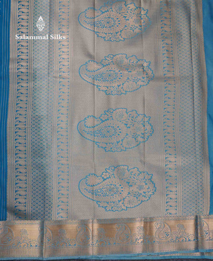 Beautiful Dark Maroon Zari Lines With Butta Semi Silk Saree With Contrast Bottle Green Traditional Border