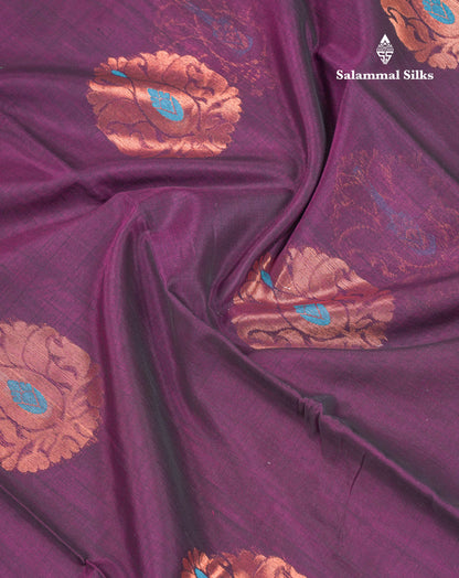Beautiful Magenta Menakari Work SICO Cotton Saree With Contrast Sky Blue Blouse