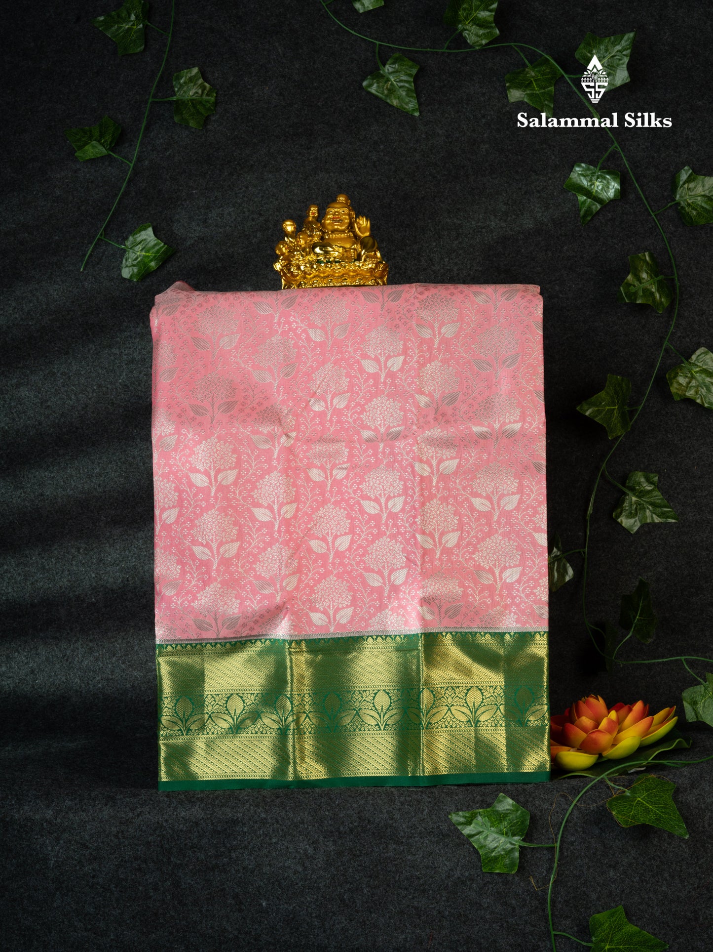 Semi Pattu Pavadai ( Light Pink ) With Bottle Green Blouse 18"