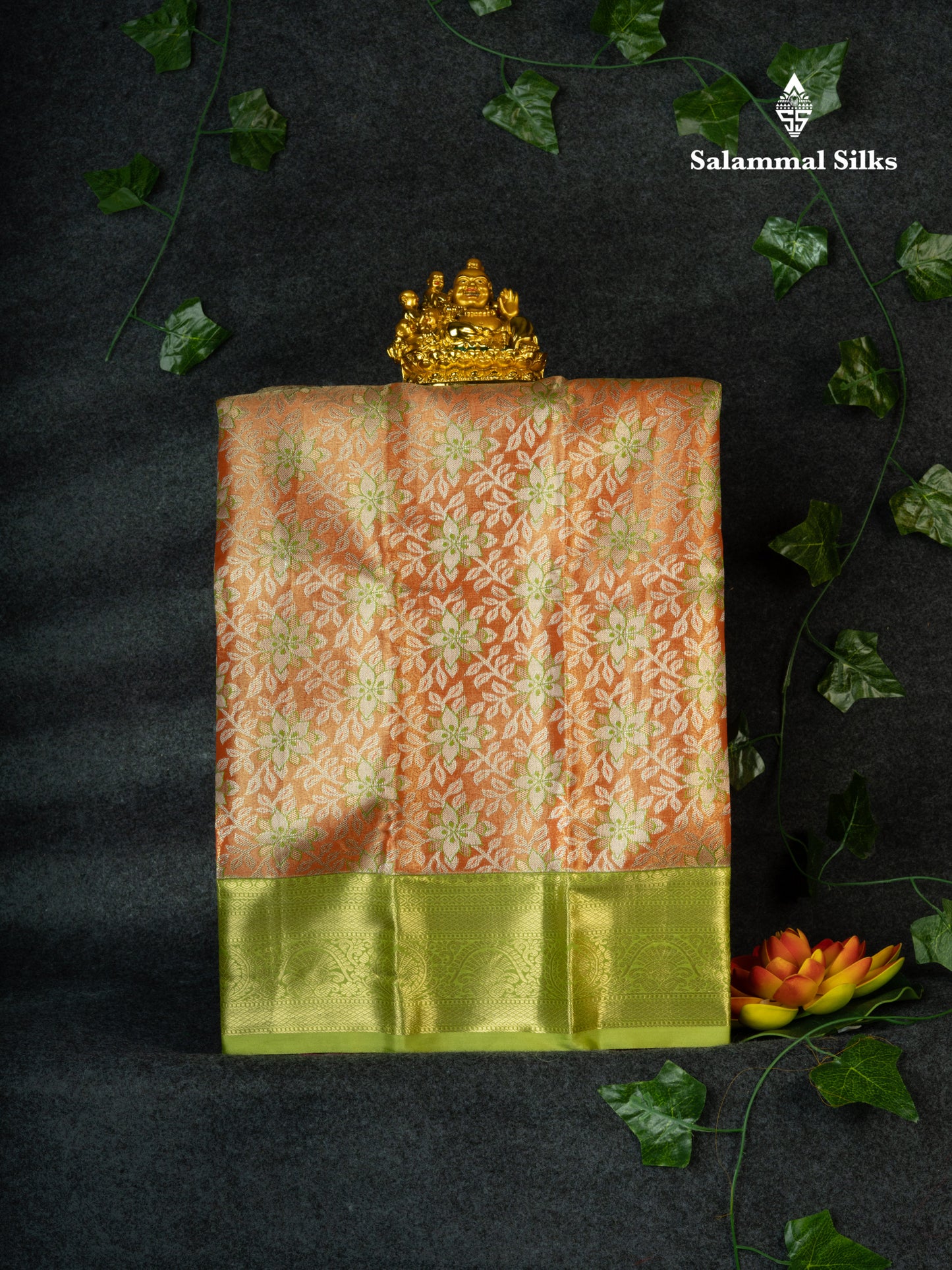 Semi Pattu Pavadai Tissue ( Orange ) With Pista Green Blouse 18"
