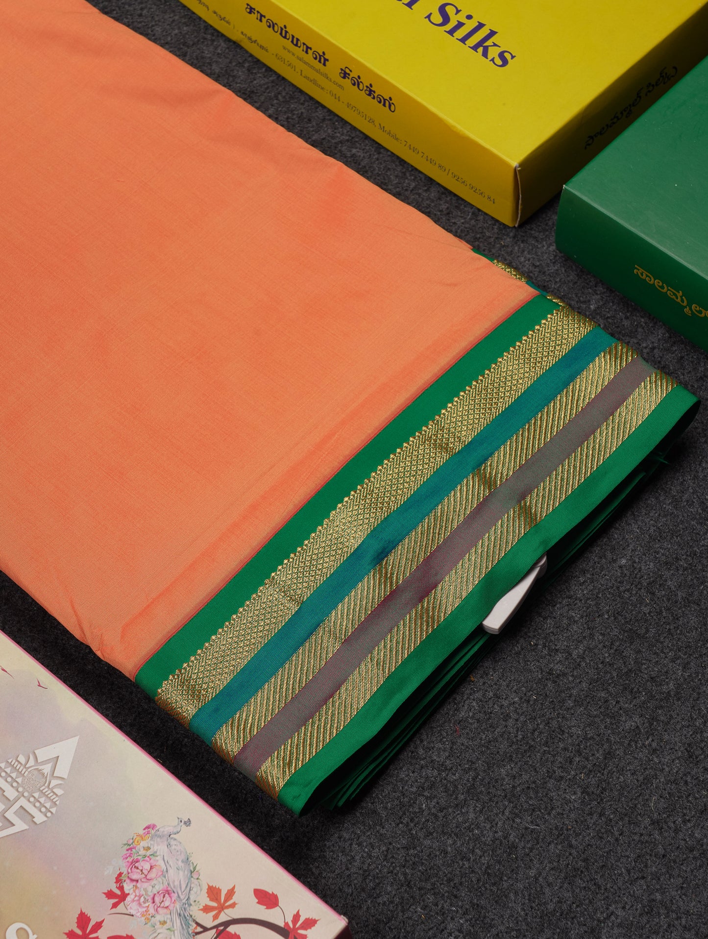 10.5 Yards Semi Silk Saree Green With Contrast Pink Traditional Border