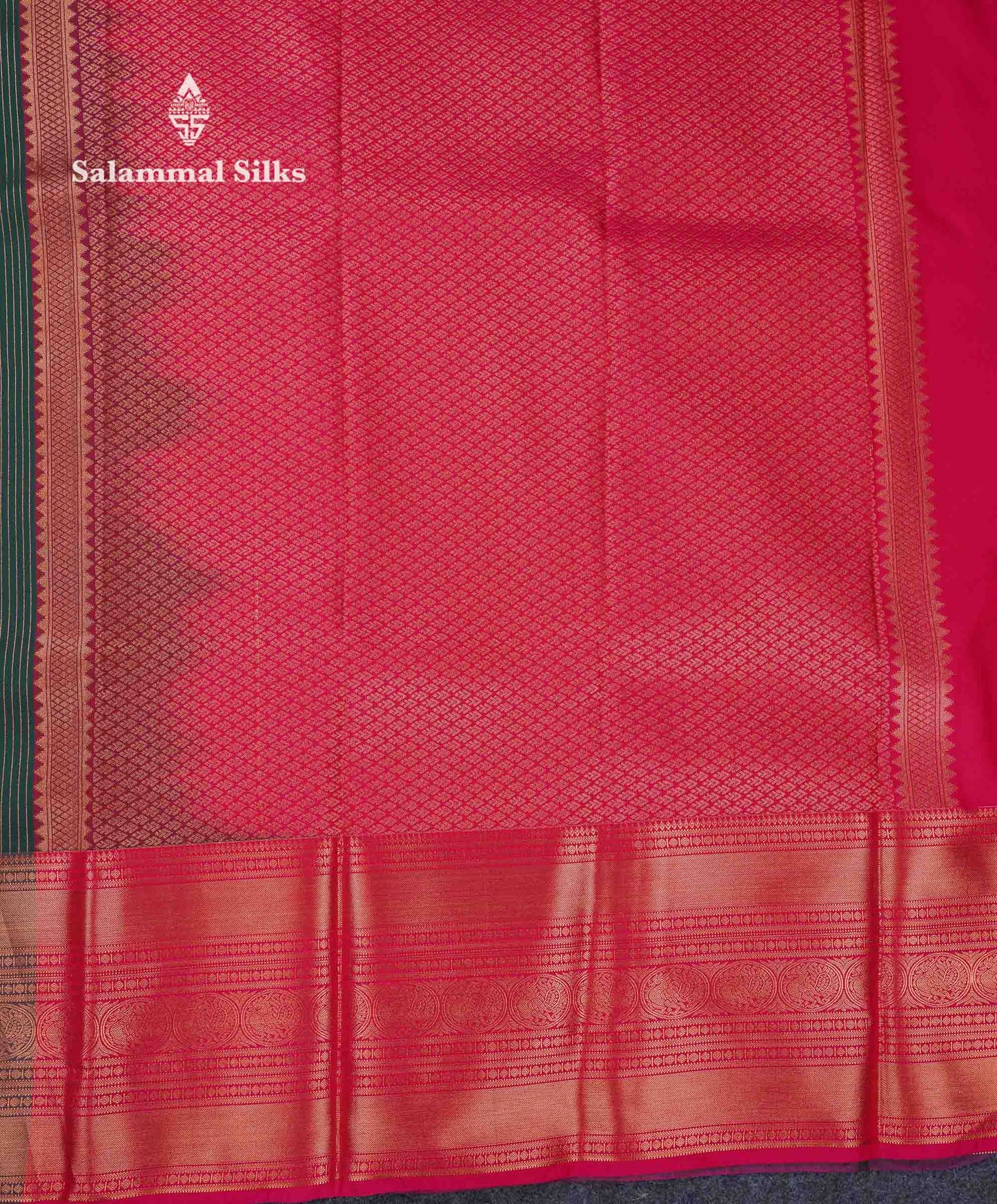 Beautiful Bottle Green Zari Lines With Butta Semi Silk Saree With Traditional Evening Morning Border