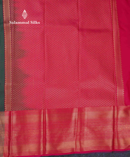 Beautiful Bottle Green Zari Lines With Butta Semi Silk Saree With Traditional Evening Morning Border